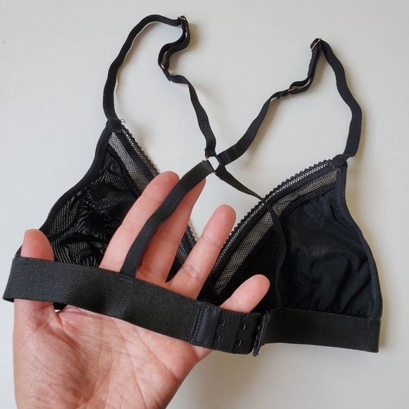 Rose + VINE Black bralette with pink floral embroidery and Mesh - Picture 7 of 10